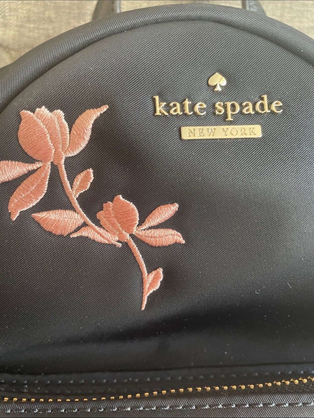 Kate Spade Black Mini Backpack with Pink Floral Embroidery Design - Picture 2 of 8